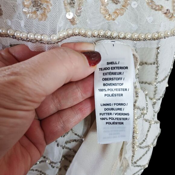 Adrianna Papell Art Deco Beaded Flapper Dress 2 | 20s Gatsby Tier Cocktail Gold - Picture 10 of 13